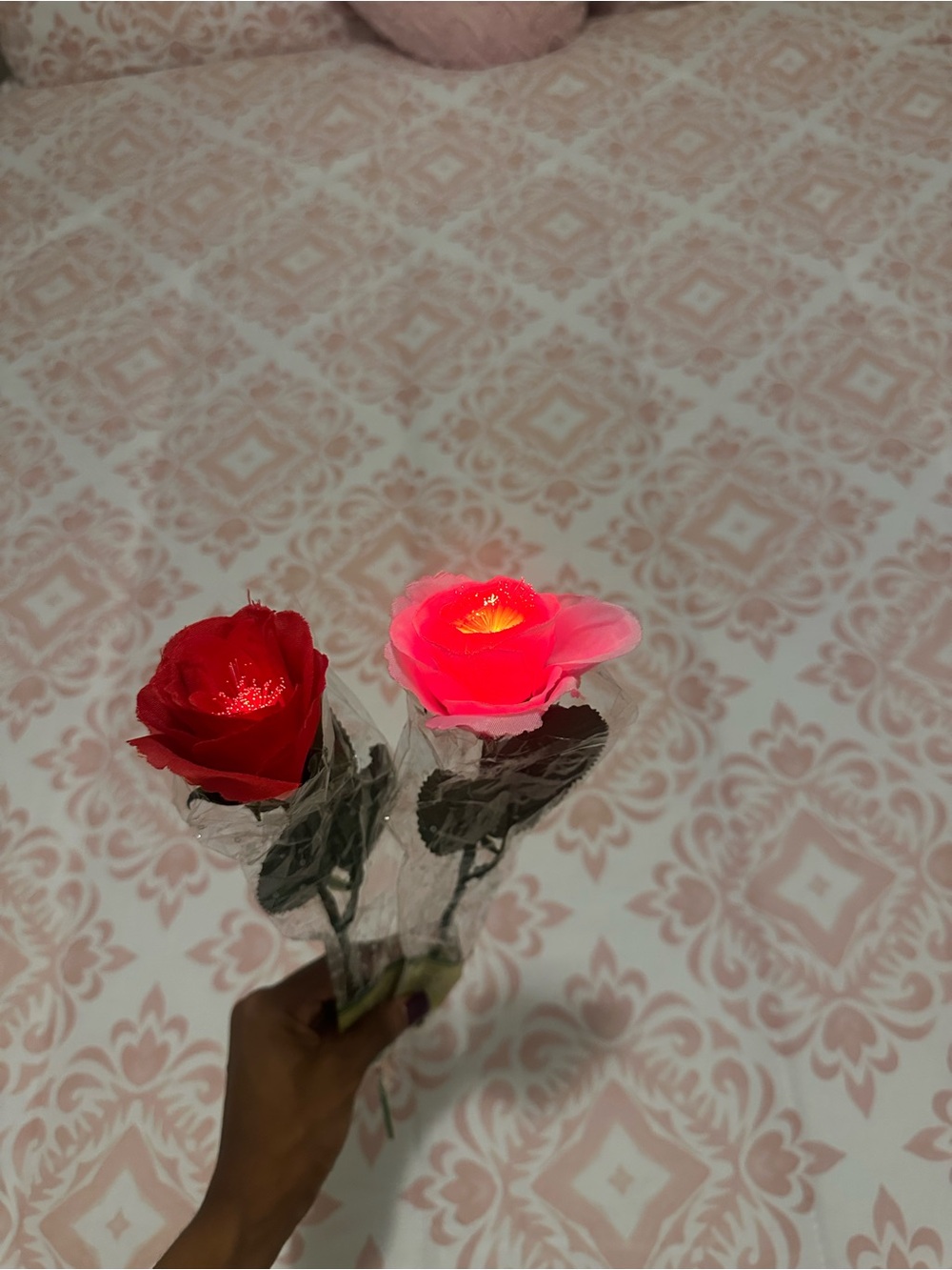 LED Rose Stem Pair - Red and Pink Decorative Flowers